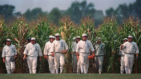 Ghost players emerge from the corn in a famous scene from the film Field of Dreams.