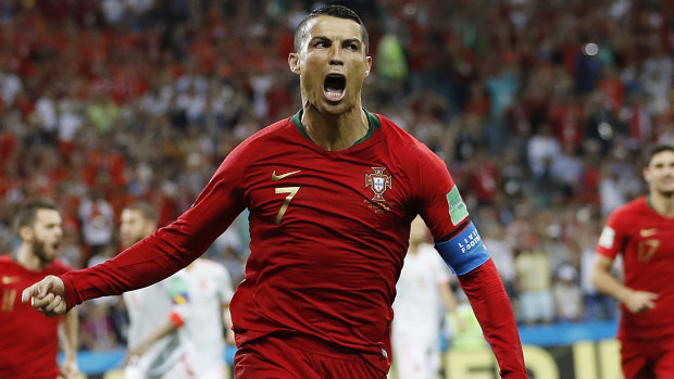 Cristiano Ronaldo celebrates Portugal's opening goal.