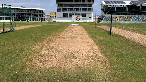 A first look at the pitch at Kensington Oval in Barbados ahead of Wednesday’s opening Test.