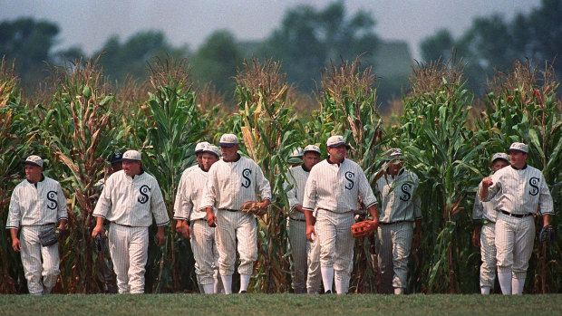 Ghost players emerge from the corn in a famous scene from the film Field of Dreams.