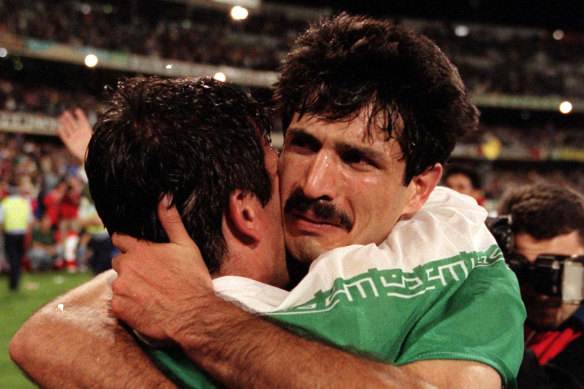 An emotional Daei at the MCG after qualifying ahead of Australia in 1997.