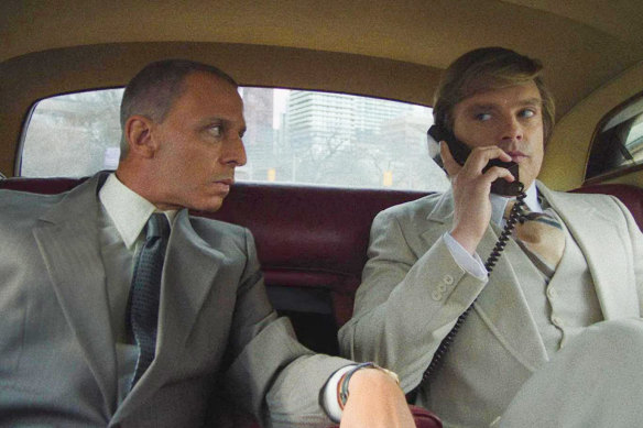 Jeremy Strong (left) as Roy Cohn, the lawyer who takes a young Donald Trump (Sebastian Stan) under his wing.