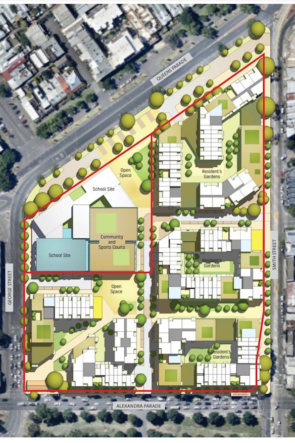 The concept plan for the former North Fitzroy gasworks site released on Friday.