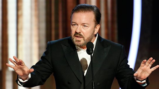 "If you win, come up, accept your little award, thank your agent and your god, and ... " Ricky Gervais opens the 77th annual Golden Globe Awards.