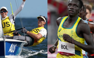 Sent hearts racing: Mathew Belcher and Will Ryan won gold in sailing while Peter Bol came fourth in the 800m.