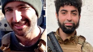 Australia man Abdelfetah “Adam” Nourine, right, is accused of killing British solider Daniel Burke, left in the Ukraine. 

