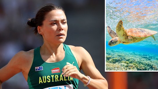 Australia’s Catriona Bisset feels an affinity with sea turtles (inset) when she runs.