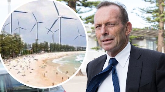 Former prime minister Tony Abbott has labelled wind farms "the dark Satanic Mills of our time" while dismissing a tongue-in-cheek campaign to install the turbines in his old Sydney electorate of Warringah.