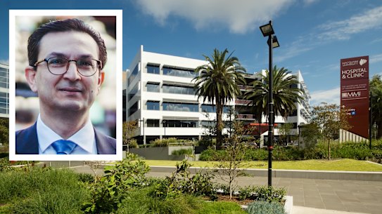 Main: Macquarie University Hospital. Inset: Munjed Al Muderis