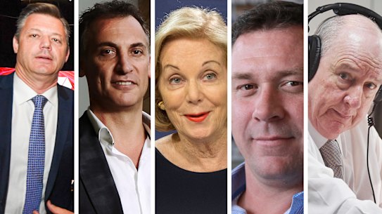 Composite: James Warburton, Anthony Catalano, Ita Buttrose, Brendon Hill, Alan Jones. 