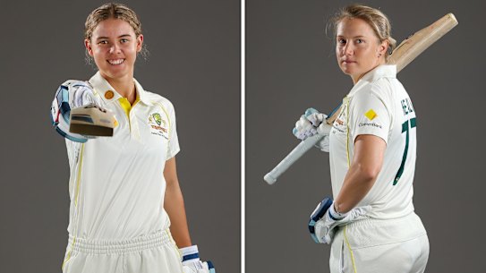 Ashes ready: Phoebe Litchfield (left) and Australian captain Alyssa Healy.