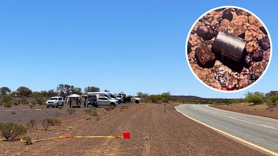 Authorities set up an exclusion zone around the area the capsule, inset, was found.