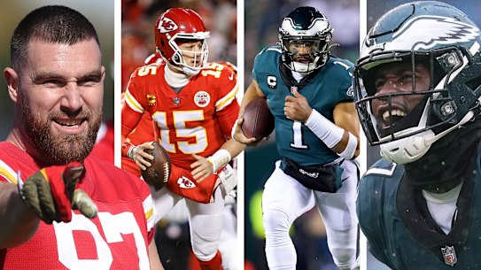 Travis Kelce, Patrick Mahomes, Jalen Hurts and Haason Reddick.