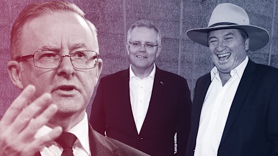 Composite: Anthony Albanese, Scott Morrison and Barnaby Joyce.