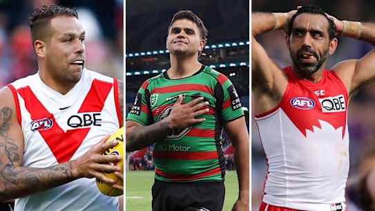 Lance Franklin, Latrell Mitchell and Adam Goodes