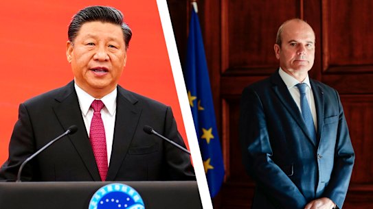 Xi Jinping, France's outgoing ambassador to Australia Christophe Penot. 