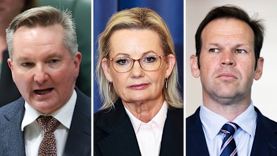 Energy and Climate Change Minister Chris Bowen, Liberal leader Sussan Ley and Nationals senator Matt Canavan.