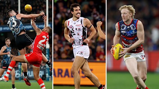 Jacob Weitering, Max King and Clayton Oliver.