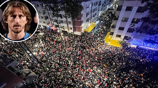Moroccan fans celebrate, (inset) Croatia’s Luka Modric