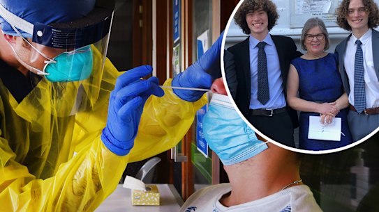 Herald reporter Julie Power, inset with her sons, has returned five negative COVID-19 tests.