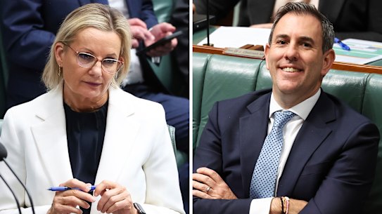 Opposition Leader Sussan Ley and Treasurer Jim Chalmers in question time on Monday.