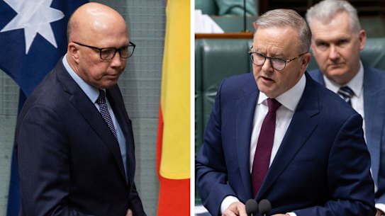 Opposition Leader Peter Dutton and Prime Minister Anthony Albanese during question time on Tuesday.