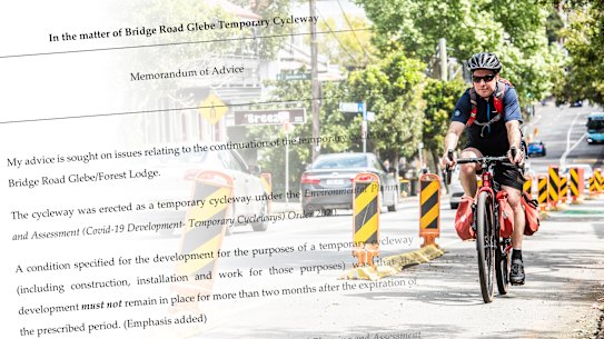 A legal opinion by a Sydney barrister says the temporary COVID-19 bike lanes are now unlawful.