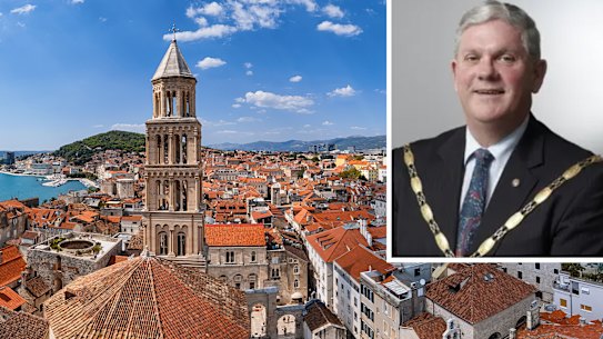 City of Cockburn Mayor Logan Howlett, inset, is planning to travel to Split, Croatia, as part of a “sister cities” partnership with the local government. Picture: Getty Images/Supplied