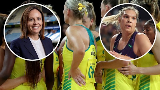 Netball Australia CEO Kelly Ryan, left, and Indigenous goal shooter Donnell Wallam, right.