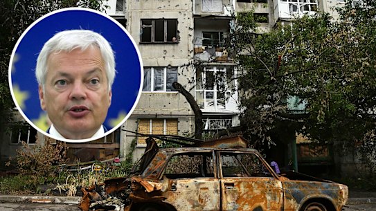 EU Justice Commissioner Didier Reynders (inset). More than 23,000 alleged war crimes have been registered in Ukraine so far.