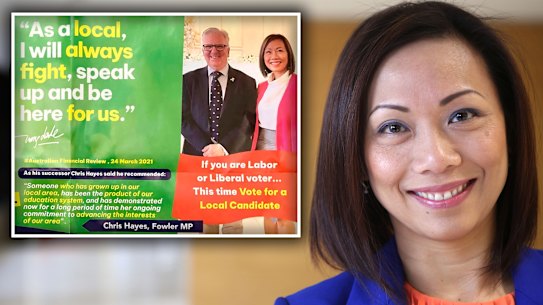Dai Le, Fowler independent and her campaign material quoting outgoing Labor MP Chris Hayes. 