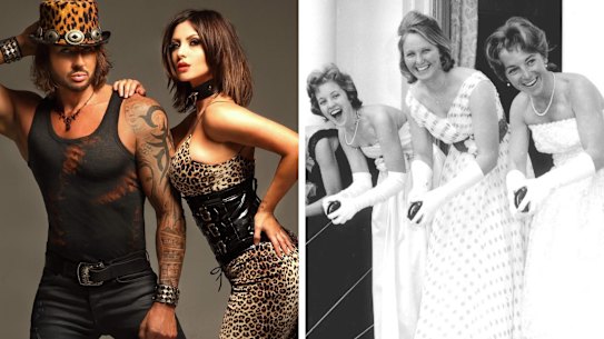 Composite - STYLOFAX;960820;SMH;GOOD LIVING;PIC FROM FAIRFAX LIBRARY;PIC SHOWS;FROM LEFT...A WARD/S.TAYLOR/P.OSBORNE./S.WALKER/M.COOTE./S.DEKYVERE.

Black and White ball chicks 1960
Stripper husband and wife adult performers “Tamara & Daz” for PS. Photo via Facebook (Andrew Hornery)