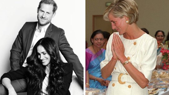 Composite image of Harry and Meghan and Diana