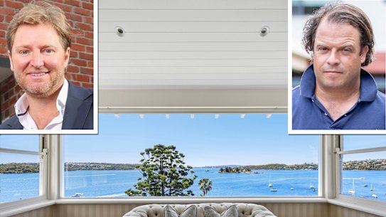 Left: Ben Voltz, the Melbourne-based co-founder of e-commerce marketing technology company Rokt, left, and Coolmore Australia boss Tom Magnier. In the background: Point Piper home Notrell, sold for more than $50 million.