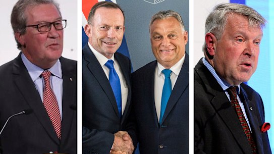 Alexander Downer, Tony Abbott with Hungary PM Viktor Orban, Mark Higgie.