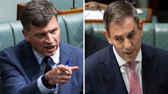 Shadow treasurer Angus Taylor and Treasurer Jim Chalmers.
