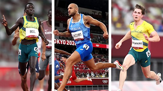 Peter Bol, Lamont Marcell Jacobs and Rohan Browning.