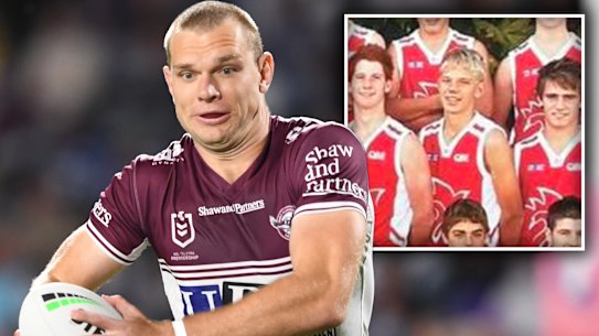 Tom Trbojevic was a talented league and AFL player, inset, in his teen years, but ultimately chose the rugby code.