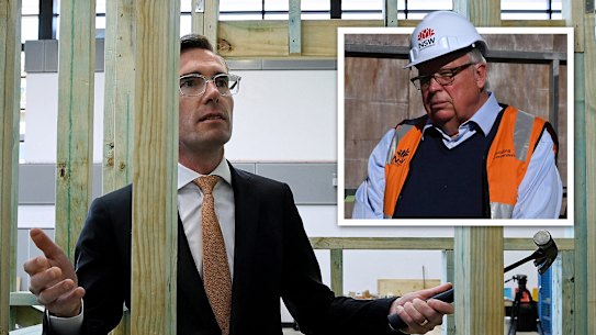 NSW Premier Dominic Perrottet and, inset, NSW Building Commissioner David Chandler.