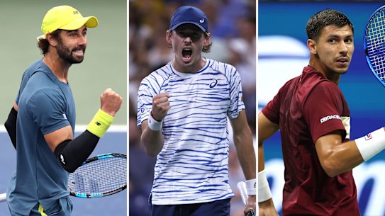 Sydney trio Jordan Thompson, Alex de Minaur and Alexei Popyrin.