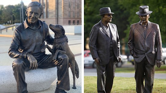 A new statue of Sir John Gorton with his dog has joined other statues in the parliamentary triangle, including one of John Curtin and Ben Chifley. 