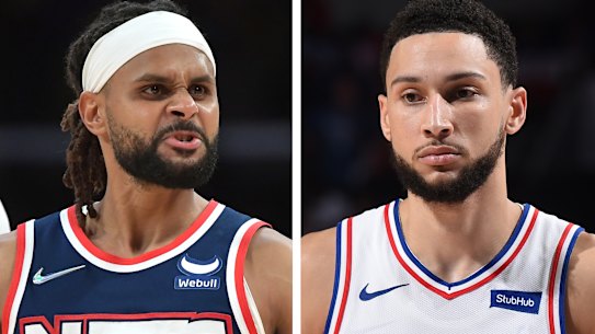 Nets teammates Patty Mills and Ben Simmons.