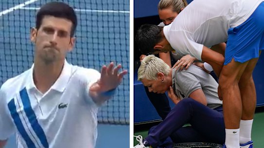 Novak Dokovic and linesperson.