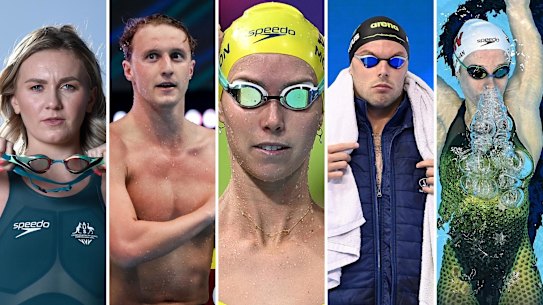 Ariarne Titmus, Elijah Winnington, Emma McKeon, Kyle Chalmers and Mollie O’Callaghan.