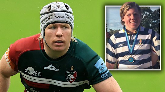 Nic Dolly playing for Leicester Tigers and, inset, for Eastwood in Sydney.