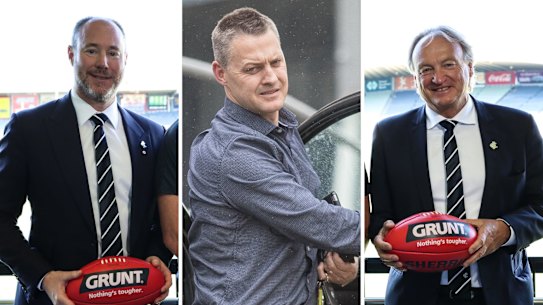 From left: Carlton president Luke Sayers, football boss Brad Lloyd and CEO Brian Cook.