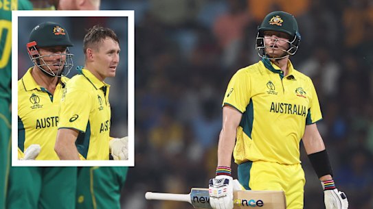 Main: Steve Smith. Inset: Marcus Stoinis and Marnus Labuschagne