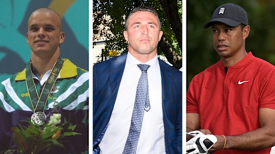 Struggles ... Scott Miller, Sam Burgess and Tiger Woods.