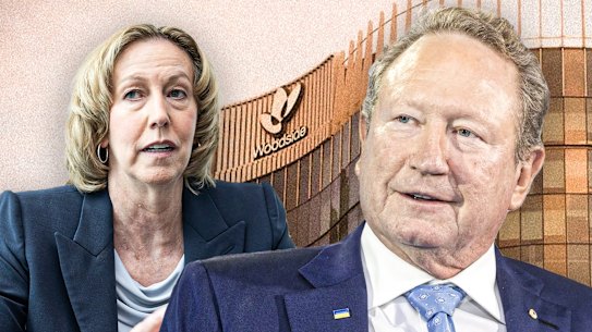 Woodside chief executive Meg O’Neill, Fortescue chairman Andrew Forrest. Picture: WAtoday