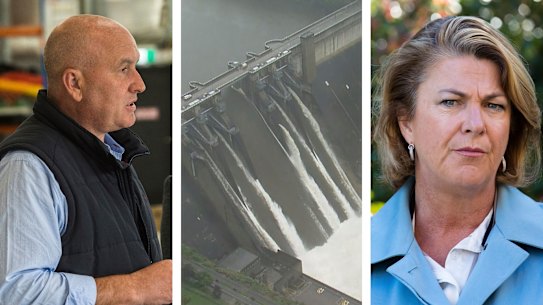 NSW Emergency Services Minister David Elliott has blamed his cabinet colleague, Water Minister Melinda Pavey, for failing to mitigate Warragamba Dam spilling as western Sydney faces evacuations. Photo: Steven Siewert,  Nine News, Janie Barrett